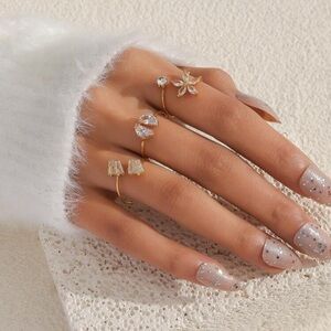 Chic Gold Women's Ring Set with Crystal Accents